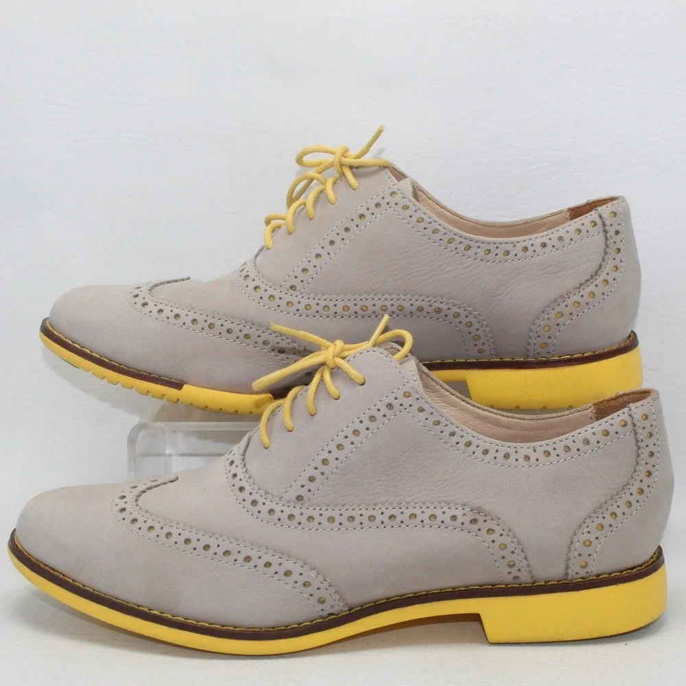 Cole Haan Kids Gray Leather Wingtip Oxford Shoes Yellow Sole Size 7.5B‎ K12